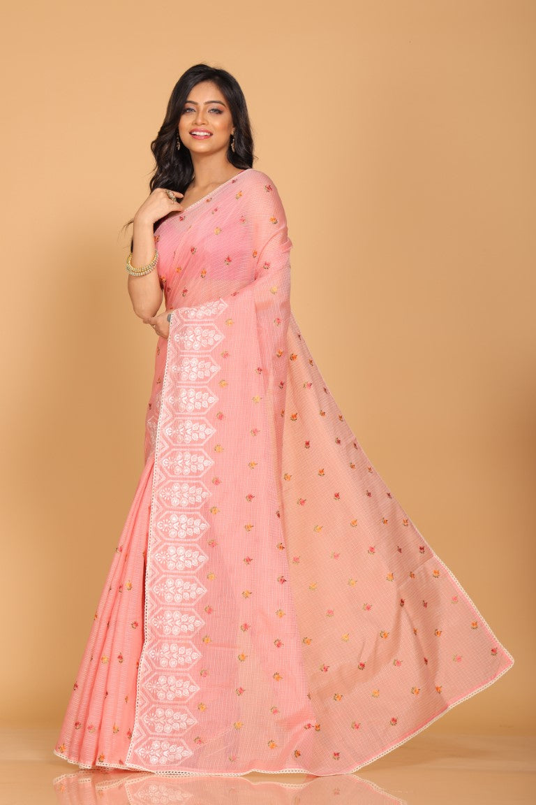 Morchari Kota Embroidery Saree - Peach - Distacart