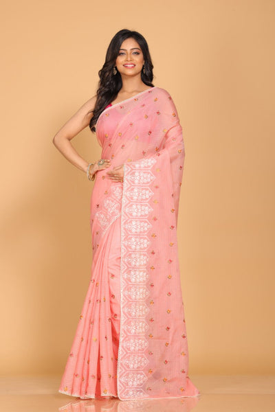 Morchari Kota Embroidery Saree - Peach - Distacart