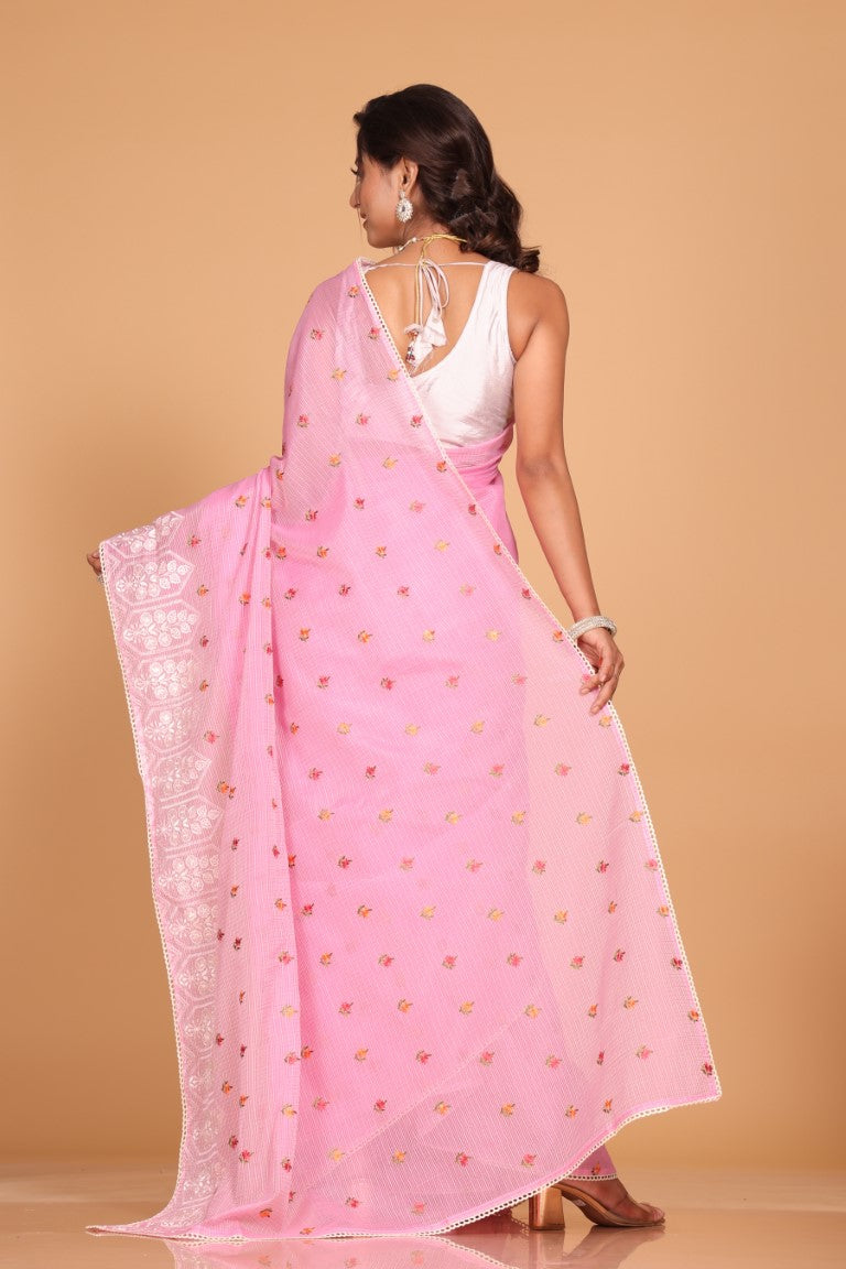 Morchari Kota Embroidery Saree - Pink - Distacart