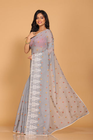 Morchari Kota Embroidery Saree - Grey - Distacart