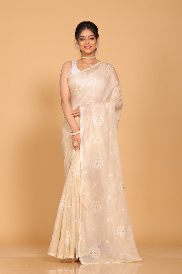 Morchari Kota Embroidery Saree - Beige - Distacart