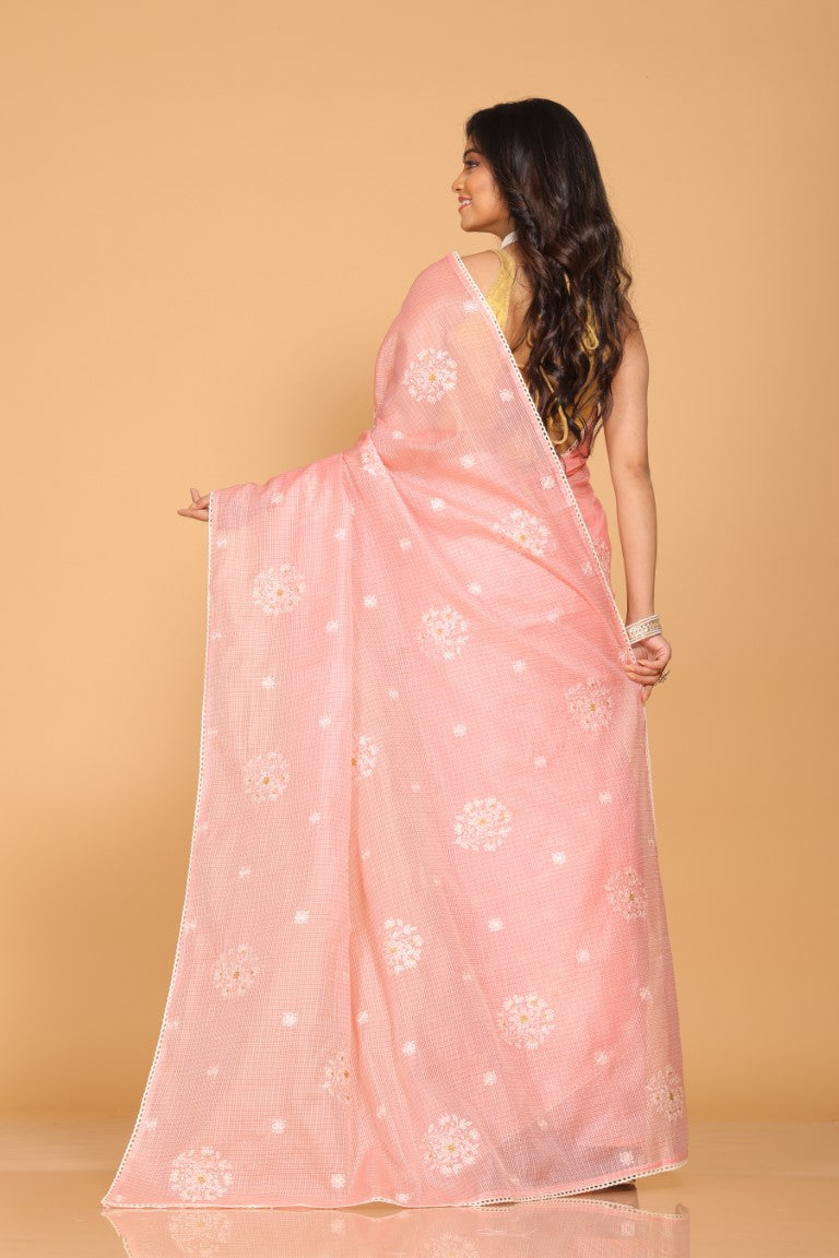 Morchari Kota Embroidery Saree - Pink - Distacart