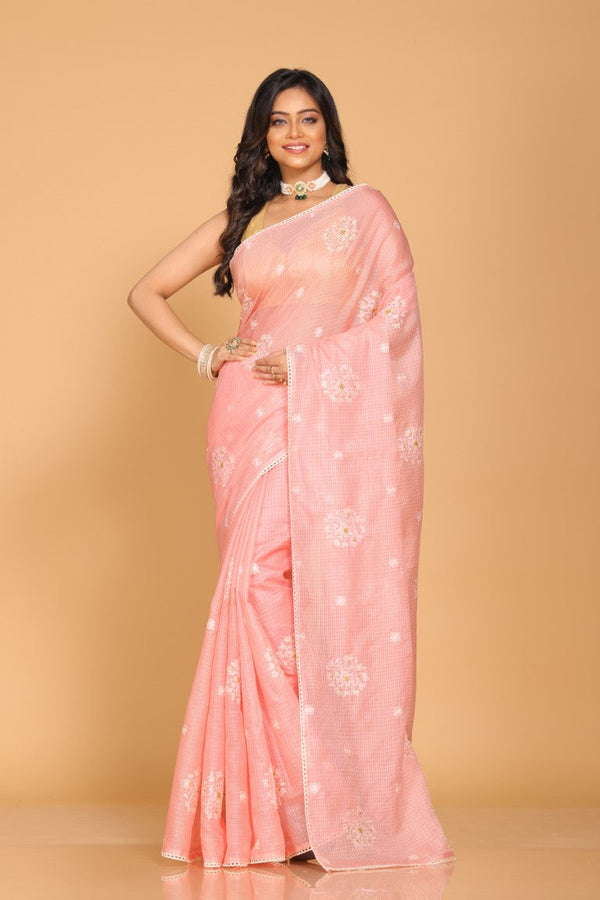 Morchari Kota Embroidery Saree - Pink - Distacart