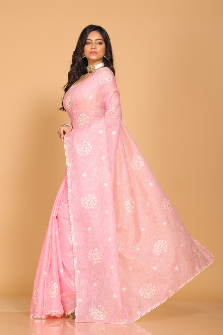 Morchari Kota Embroidery Saree - Pink - Distacart