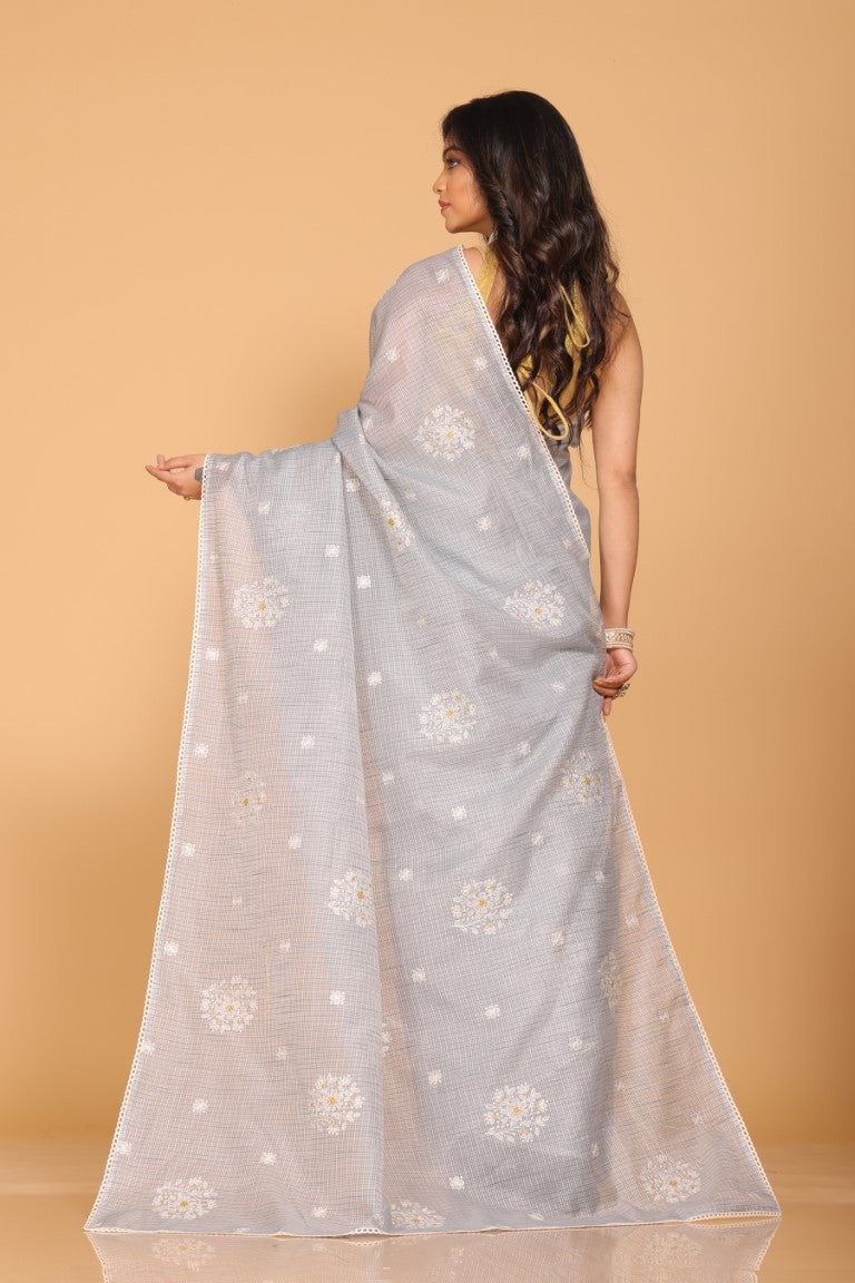 Morchari Kota Embroidery Saree - Grey - Distacart