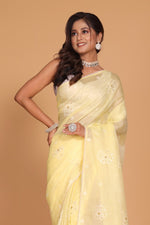 Thumbnail for Morchari Kota Embroidery Saree - Yellow - Distacart