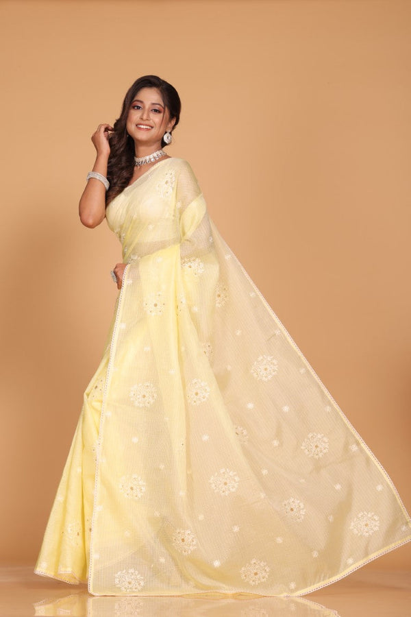 Morchari Kota Embroidery Saree - Yellow - Distacart