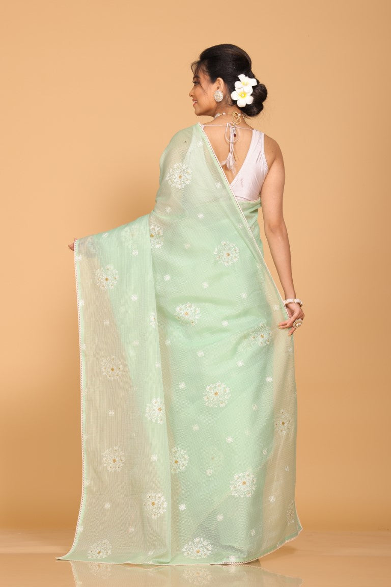 Morchari Kota Embroidery Saree - Lime Green - Distacart