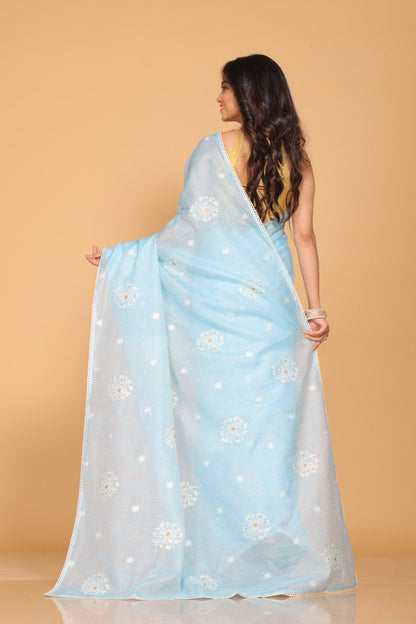 Morchari Kota Embroidery Saree - Blue - Distacart