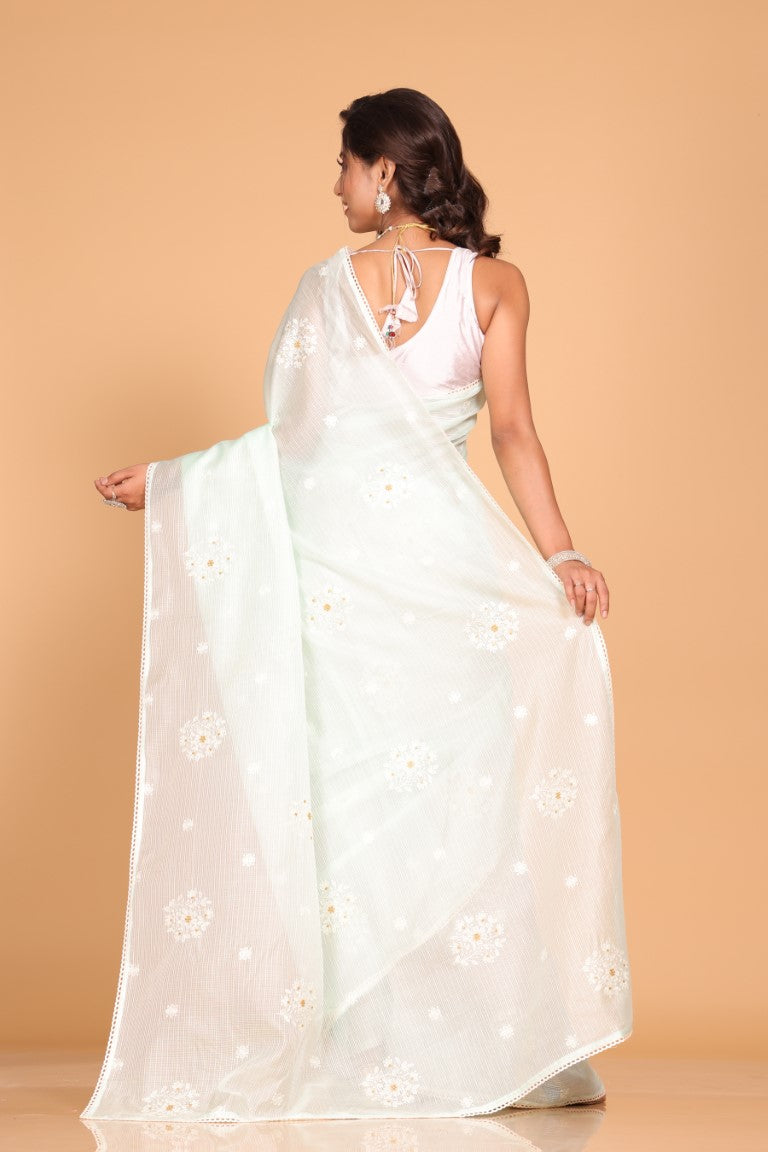 Morchari Kota Embroidery Saree - Sea Green - Distacart