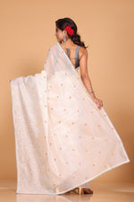 Thumbnail for Morchari Supernet Cotton Embroidery Saree - Off White - Distacart