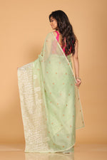 Thumbnail for Morchari Supernet Cotton Embroidery Saree - Green - Distacart