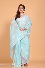 Thumbnail for Morchari Cotton Supernet Embroiedery Saree - Blue - Distacart