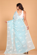 Thumbnail for Morchari Cotton Supernet Embroiedery Saree - Blue - Distacart