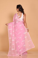 Thumbnail for Morchari Cotton Supernet Embroiedery Saree - Pink - Distacart