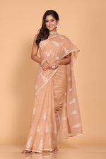 Thumbnail for Morchari Cotton Supernet Embroiedery Saree - Brown - Distacart