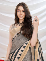 Thumbnail for Mitera Striped Zari Silk Blend Saree - Distacart
