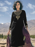 Thumbnail for Aastha Fashion Women's Black Velvet Embroidered Kurta with Trouser & Dupatta - Distacart