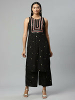 Thumbnail for Ahalyaa Womens Black Crepe Printed Kurta Palazzo Set - Distacart