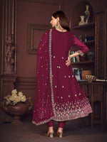 Thumbnail for Jyoti Fashion Women's Rani Pink Georgette Embroidered Anarkali Kurta Pant Set With Dupatta - Distacart