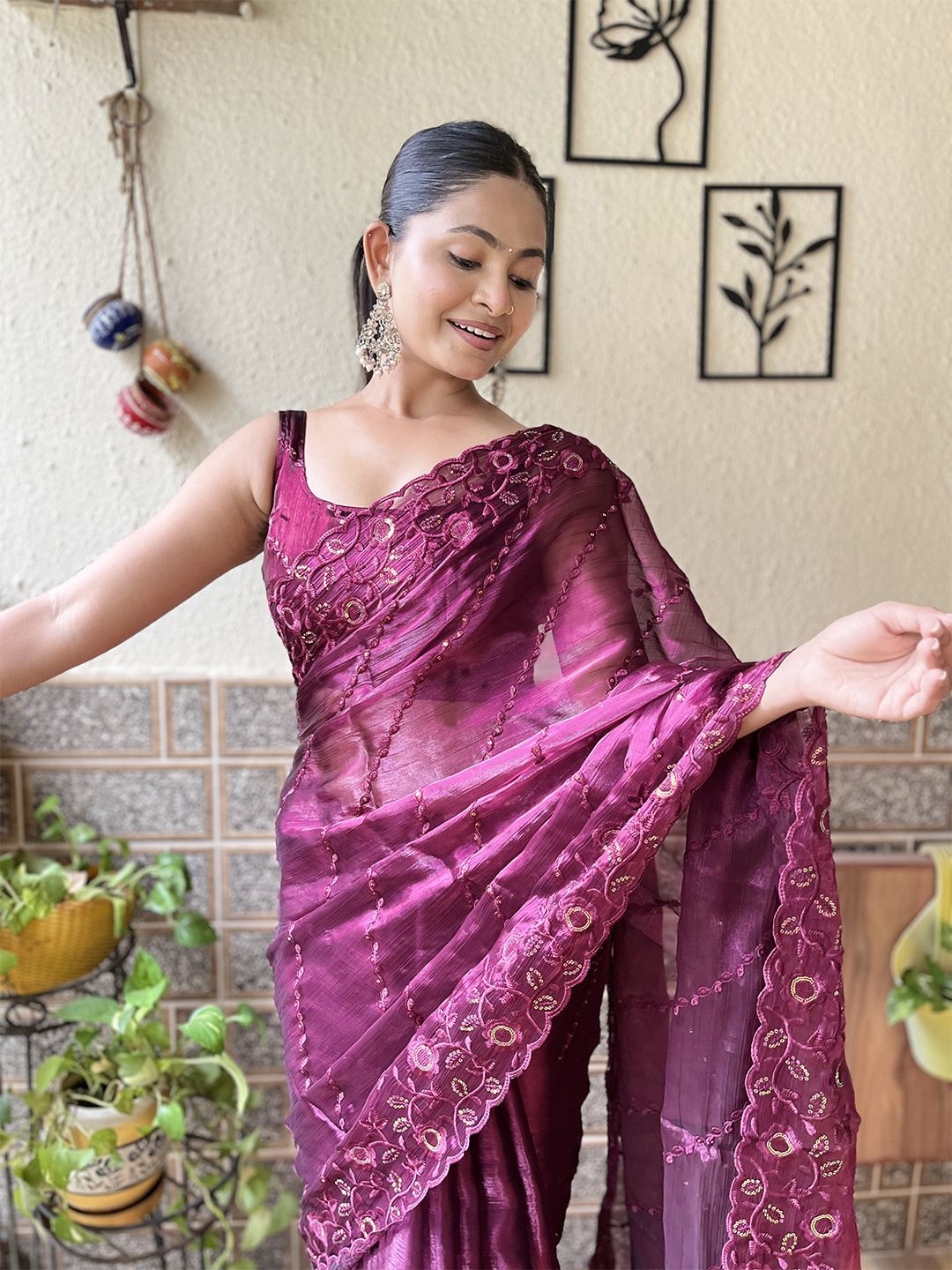 Mitera Floral Embroidered Sequinned Saree - Distacart