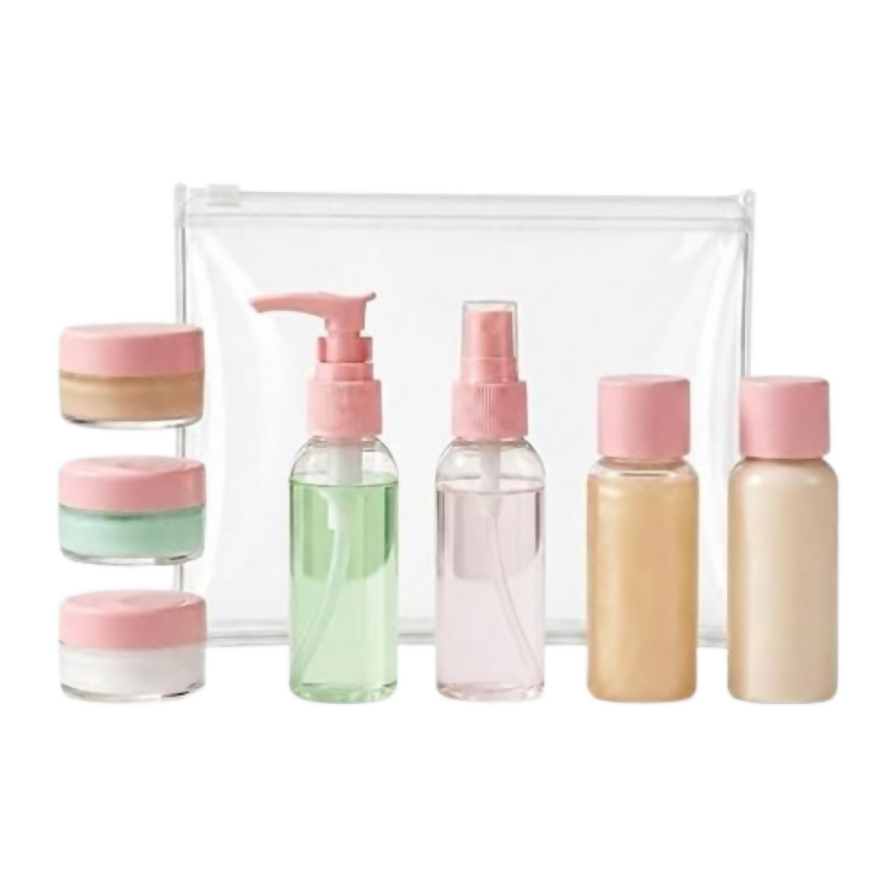 Temperia Travel Bottles for Toiletries - Refillable Empty Mini Containers with Pouch - Dista