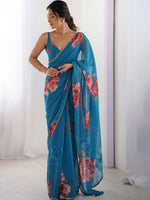 Thumbnail for Traditional Partywear Blue Georgette Fancy Saree-Pavitra