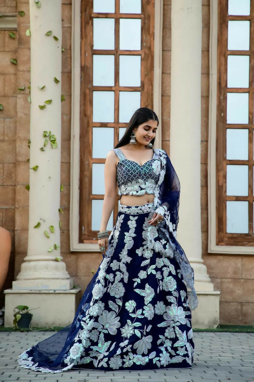 Jyoti Fashion Women's Navy Blue Kasturi Silk Georgette Rainbow Sequins with Dori Embroidered Designer Lehenga Choli Set - Distacart