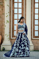 Thumbnail for Jyoti Fashion Women's Navy Blue Kasturi Silk Georgette Rainbow Sequins with Dori Embroidered Designer Lehenga Choli Set - Distacart