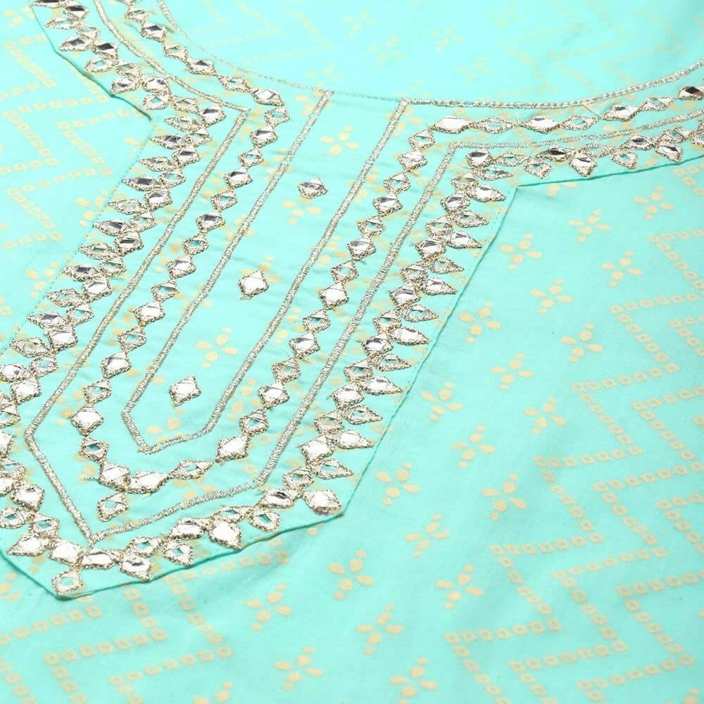 Anubhutee Women's Cotton Regular Bandhani Printed Mirror Work Blue Kurta Set - Distacart