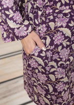 Thumbnail for Miravan Women's Pure Cotton Floral Printed Long Sleeves Purple V Neck Playsuit - Distacart