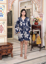 Thumbnail for Miravan Women's Blue V Neck Tie-Ups Floral Pure Cotton Casual Long Sleeves Playsuit - Distacart