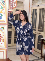 Thumbnail for Miravan Women's Blue V Neck Tie-Ups Floral Pure Cotton Casual Long Sleeves Playsuit - Distacart