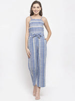 Thumbnail for Jompers Women's Blue & Off-White Striped Basic Jumpsuit - Distacart