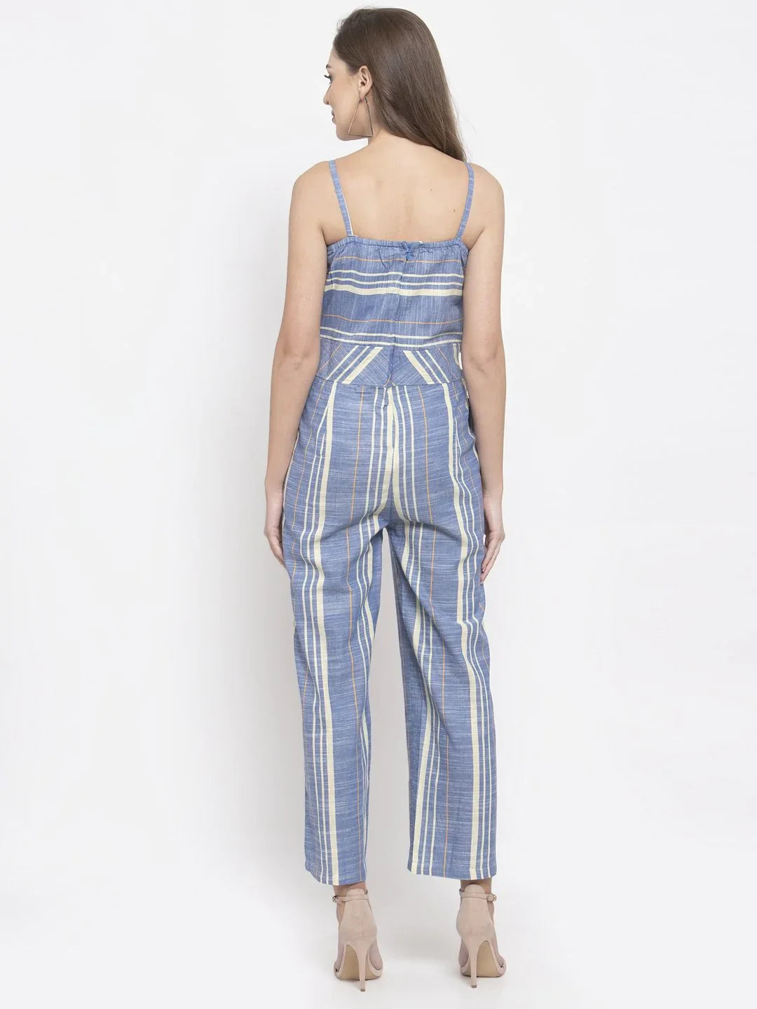 Jompers Women's Blue & Off-White Striped Basic Jumpsuit - Distacart