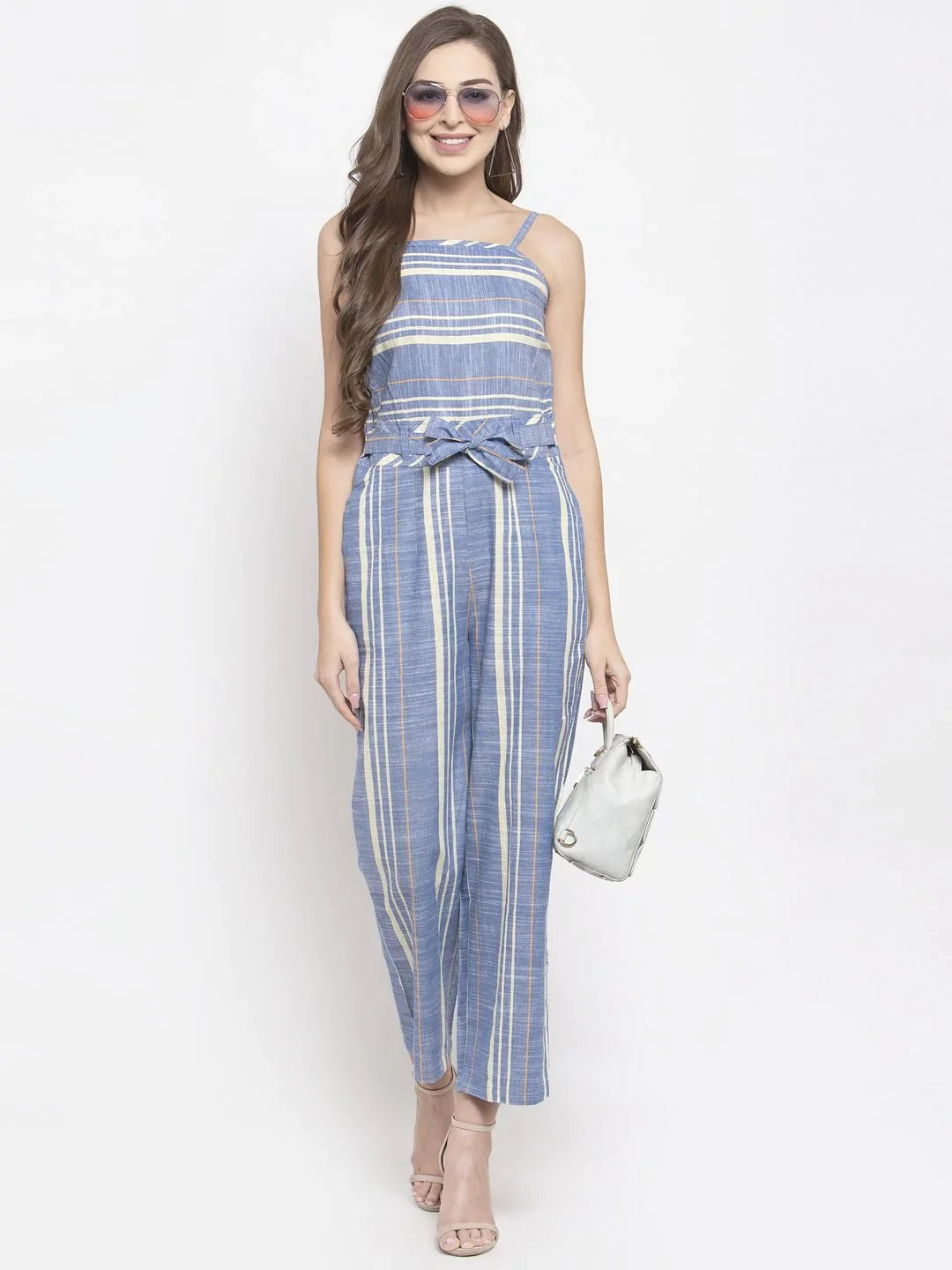 Jompers Women's Blue & Off-White Striped Basic Jumpsuit - Distacart