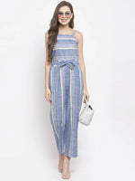 Thumbnail for Jompers Women's Blue & Off-White Striped Basic Jumpsuit - Distacart