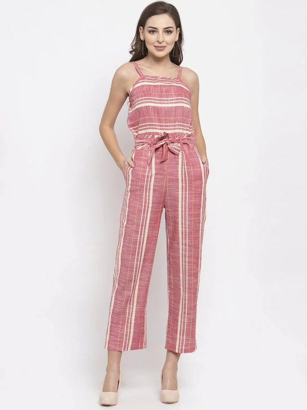 Jompers Women's Red & Off-White Striped Basic Jumpsuit - Distacart