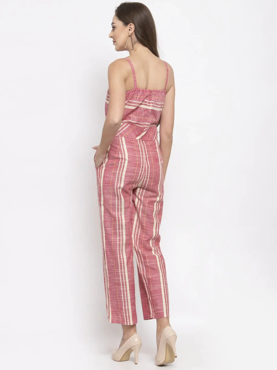 Jompers Women's Red & Off-White Striped Basic Jumpsuit - Distacart