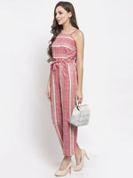 Thumbnail for Jompers Women's Red & Off-White Striped Basic Jumpsuit - Distacart