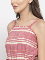 Thumbnail for Jompers Women's Red & Off-White Striped Basic Jumpsuit - Distacart