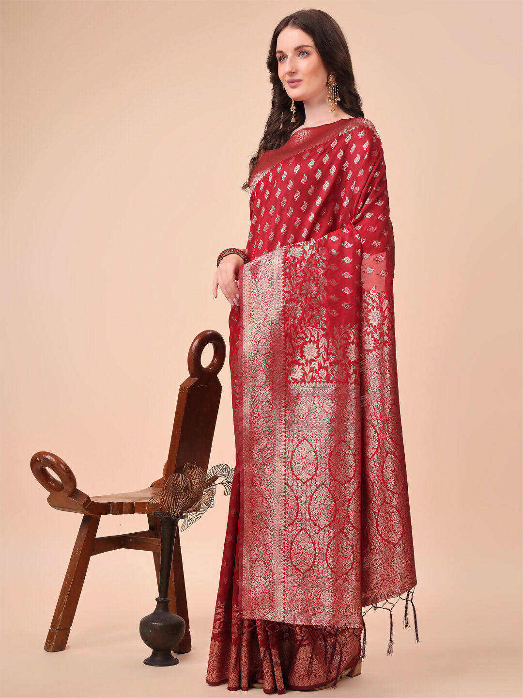 Astita Lichi Silk Red Saree
