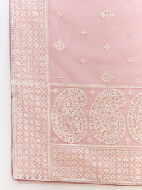 Thumbnail for Pink Organza Geometric Embroidered Saree with Unstitched Blouse Piece - Roozal - Distacart