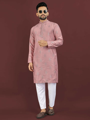 Anaita Pink Embroidered Silk Straight Kurta - Distacart
