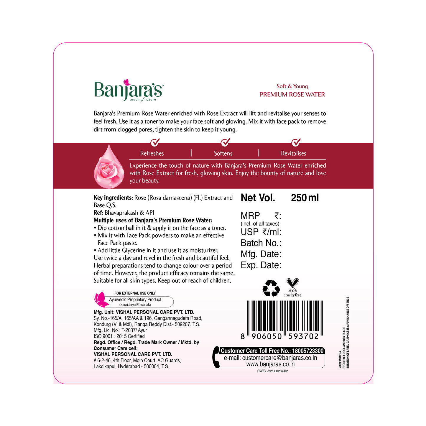 Banjara's Premium Rose Water