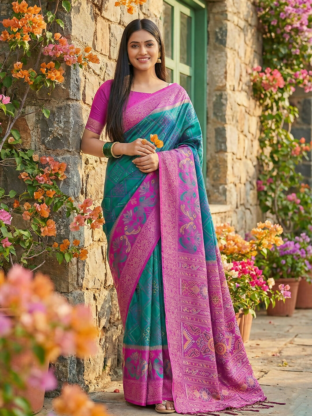 Astita Sky Blue Pochampally Silk Saree - Distacart