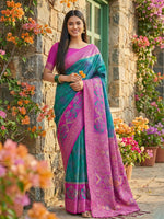 Thumbnail for Shree Shyam Fashion Sky Blue Pochampally Silk Saree - Distacart