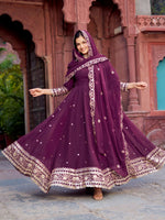 Thumbnail for The52 Women's Beautiful Faux Georgette Fabric Embroidery Work Flared Anarkali Pant and Dupatta Set - Distacart