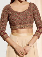 Thumbnail for Joban Fashion Maroon Cotton Padded Blouse With Sweetheart Neck Elbow Sleeves - Distacart