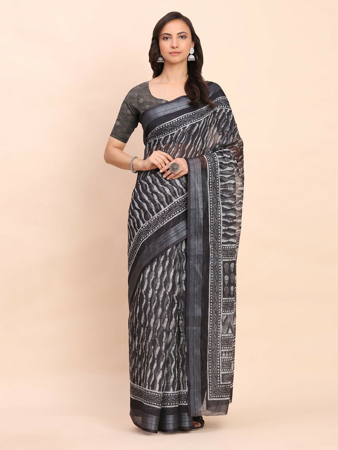 Astita Linen Cotton Black Saree